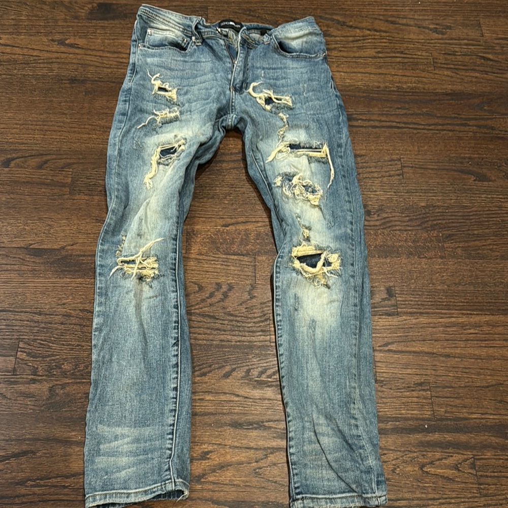Men's Distressed Blue Jeans